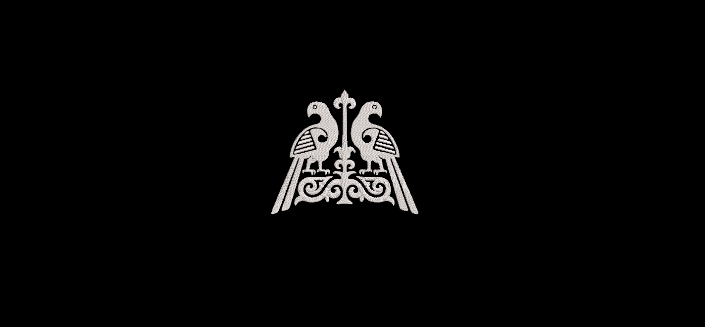 Серебряный орнамент с птицами — машинная вышивка